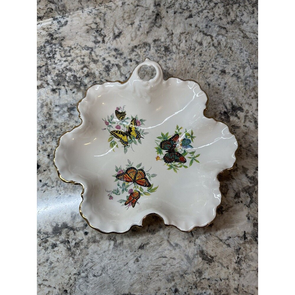 Vintage 8"  floral Butterfly candy dish